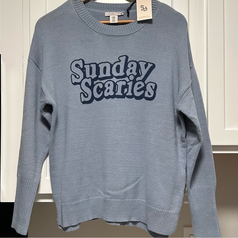 Sincerely Jules Sunday Scaries Blue Sweater